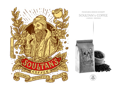 Soultan's Coffee lettering manual illustration vintage packaging