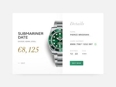 Daily UI #002 - Credit Card Checkout cart checkout credit card dailyui luxury rolex submariner swiss ui ux watch