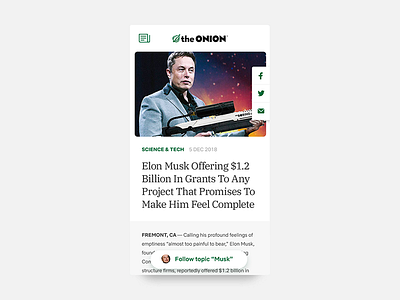 Daily UI #094 - News app article breaking challenge daily elon musk headline interface news onion science story tech topic ui ux