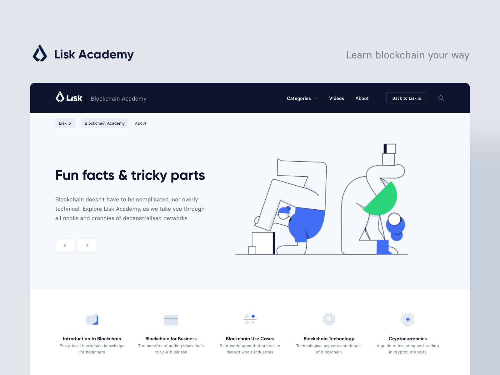 Lisk Academy - About bitcoin blockchain blue clean crypto cryptocurrency illustration ui ux web