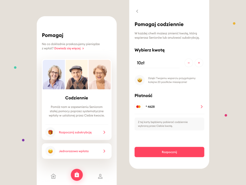 #PosiłekDlaSeniora – Mobile app cards charity clean coronavirus covid covid 19 fundraising mobile mobile app mobile apps payment payments ui ux