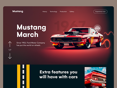 Mustang branding car dark design futuristic minimal mustang red top navigation ui verticle scroll