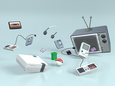 Nintendo Retro 3d 3d art c4d c4dart concept design illustration motion motiongraphics