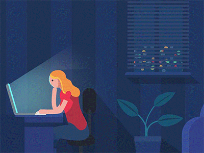 working late 2d ae after effect animation blonde character girl illustration laptop night tired work work desk