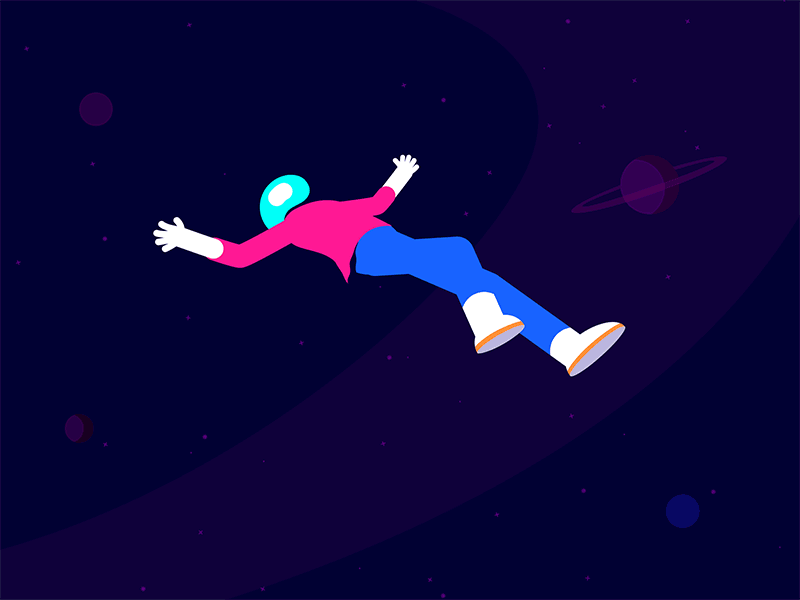 relaxing in space 2d ae after effect aniamtion character character art cosmos fake3d flat animation gif guy illustration loop planets space stars