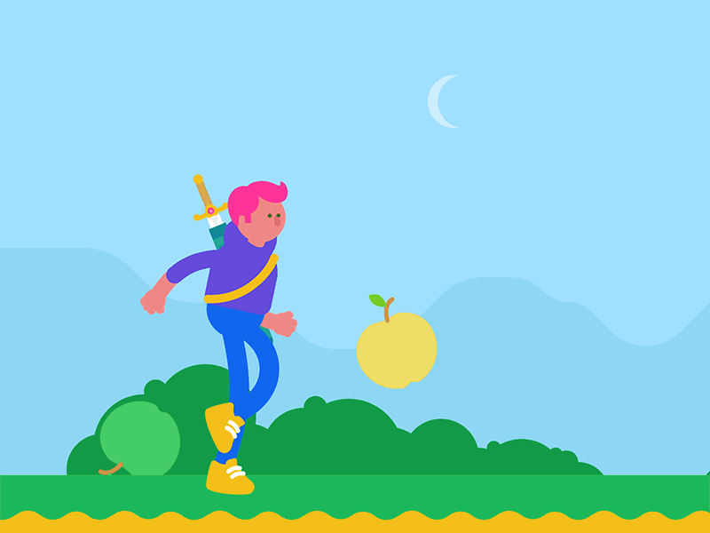 surviving apples 2d ae after effect aniamtion apple boy character fun game gif guy illustration loop nature sword
