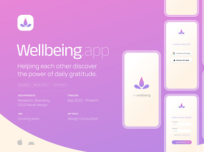 Wellbeing.app – A mental wellness app that fosters gratitude app branding design feedback logo