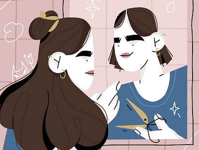 snip-snip ✂️ bathroom character character design girl hair haircut illustration mirror reflection scissors self isolation