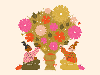ACR fund commission 🌷 adobe adobe illustrator bouquet character character design flower friendship girl illustration joy spring summer