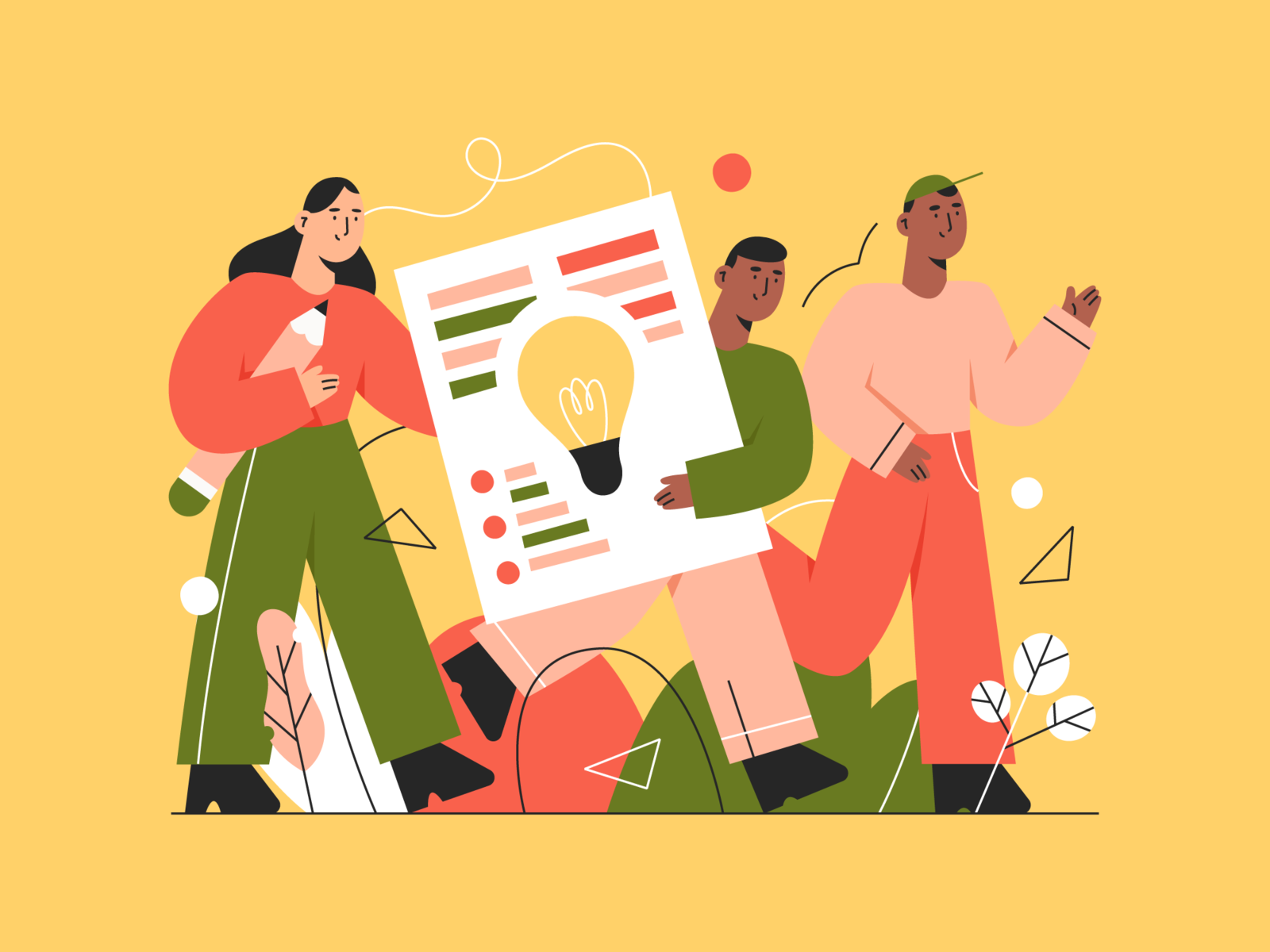 bright ideas 💡 abstract character creative idea illustration people plants team teamwork