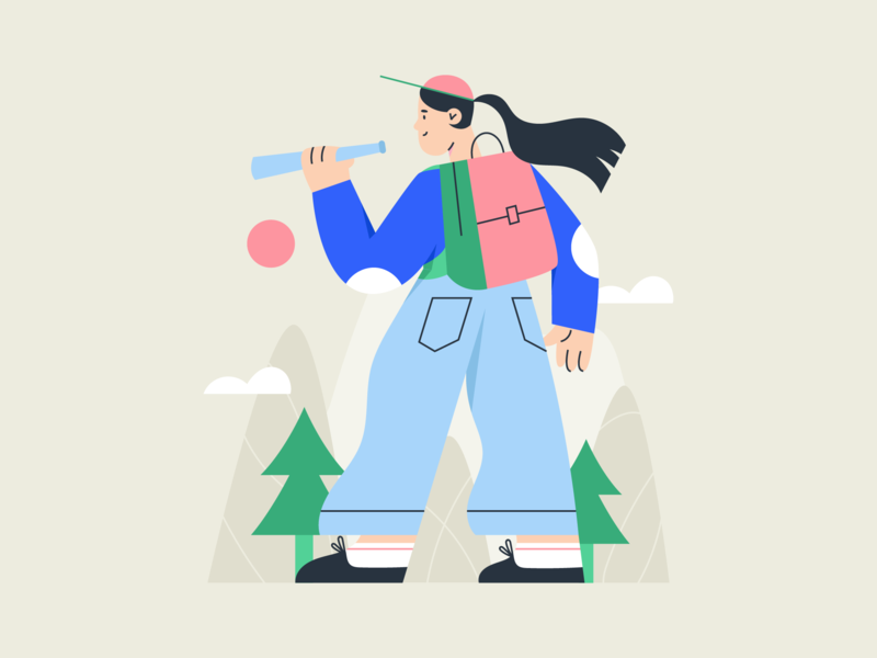 lemme see you 👀 backpack character explorer girl illustration landscape nature travel