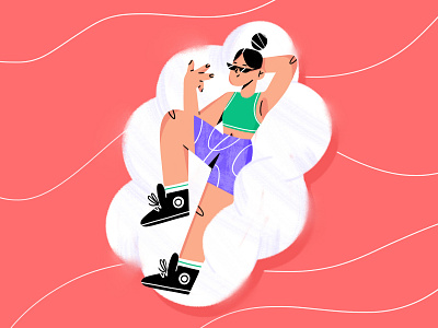 cloud nine chillin ☁️ character chill cloud girl heat illustration relax summer vacation