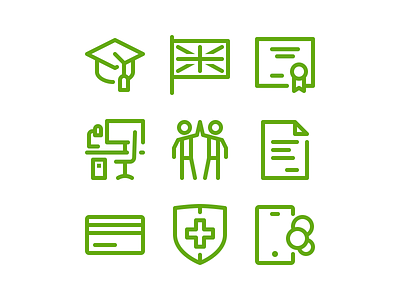 Simple Icons 2gis card diploma documents education icons languages medical insurance mobile team work place
