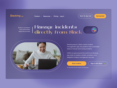 Slacking app landing page concept app concept design landing trendy ui ux violet webdesign