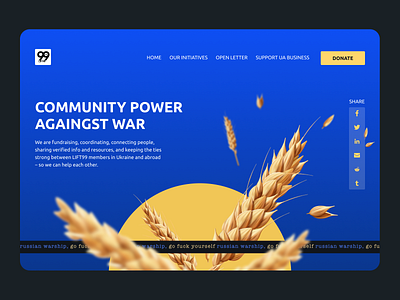 Landing page for charity organization (top screen) blue charity concept design landing ui ukraine ux yellow