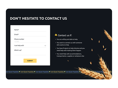 Landing page for charity organization (Contact us screen)