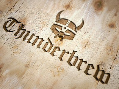 Thunderbrew logo beer distillery engraved logo wood