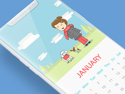 Calendar illustration january app calendar dogs flat florida illustration ui winter