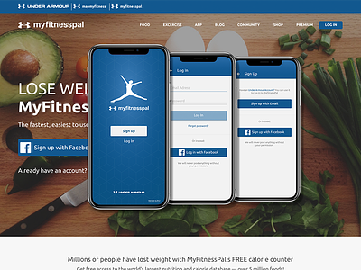 Web + App app fitness food healthy mobile myfitnesspal redesign ui website