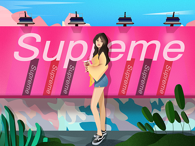 Supreme girl illustration office sketch