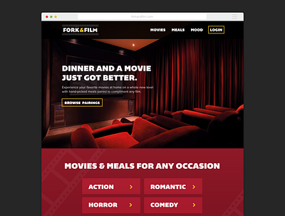 Fork & Film Homepage dinner film homepage movies theater web desgin website