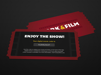 Fork & Film Movie Code film meal movie movie ticket print design streaming ticket