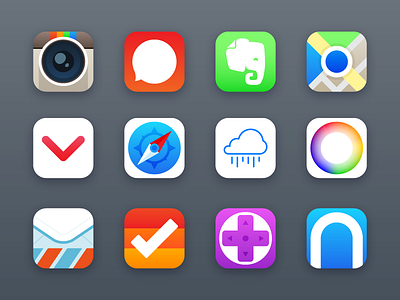 iOS 7 App Icons authentic weather clear evernote hue instagram mailbox maps messages nest pocket retroarch safari