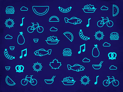 FOOD Icons bike burger cloud fish food hotdog icons mango salad sun
