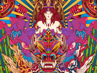 Barong and The Queen art artwork bali barong culture design digitalart illustration illustration pop indonesia pop culture popart psychedelic surrealism traditional