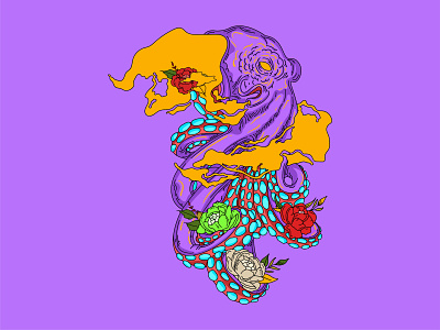 Octopus and Poison artwork colorful art design art flower graphic design illustration linart popart vectorart