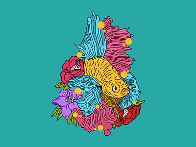 BettaFish Colorful with Beautiful Color animal art artwork artworkforsale design art digitalart illustration lineart popart vector