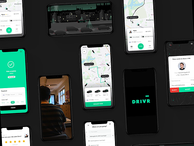 DRIVR ride-sharing app showcase. app branding design drivr lyft map mobile mobile design mobile ui ride share ride sharing uber ui