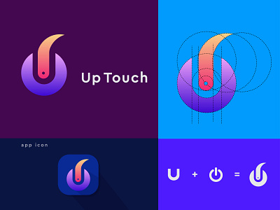 Up Touch ( u + power button ) Logo Design