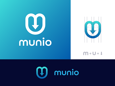 ( Letter m + u + down arrow) munio Logo Design. brand identity branding down arrow graphic design illustration logo design logo designer logo inspiration logo presentation m u letter m u logo minimalist logo modern logo munio logo