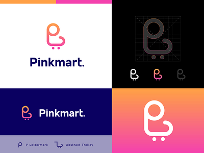 Pinkmart Logo Design - ( Letter P + Abstract Trolley ) app logo brand identity branding graphic design letter p logo logo logo designer logo inspiration logo presentation minimalist logo modern logo