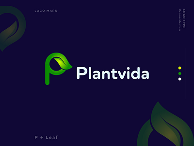 Plantvida - Logo Design ( Letter P + Leaf) brand identity branding leaf logo letter p logo logo logo design logo designer logo inspiration modern logo nature logo p logo plant logo tree logo