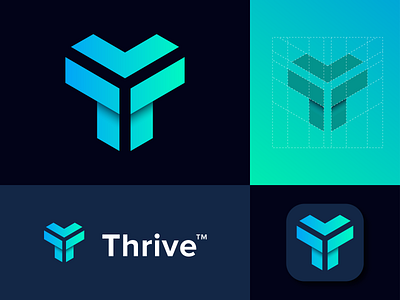 Thrive Logo Design. agency app logo brand identity branding design digital logo logo presentation marketing minimalist logo modern logo thrive ui