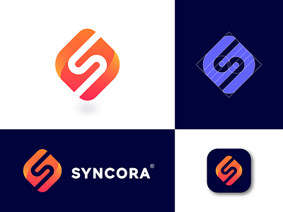 SYNCORA Logo Design ( S Lettermark ) app icon app logo brand design brand identity branding business logo lettermark logo design logo designer logo inspiration logo presentation logotype minimalist logo modern logo s letter logo s logo s logo mark syn logo syncora logo tech logo