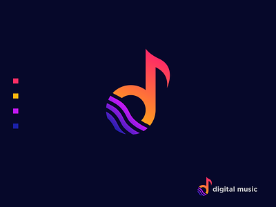 Digital music Logo ( Letter 'd' + wave + music )