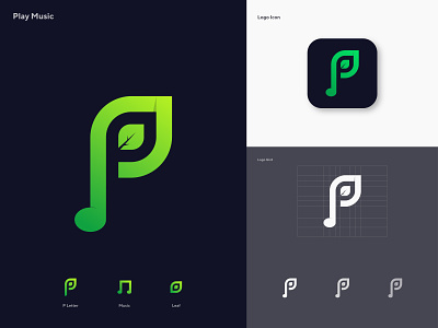 Play Music Logo Design. ( Letter 'P' + Music + Leaf )