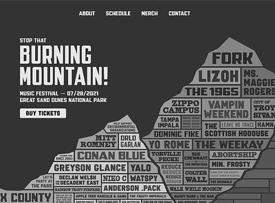 Burning Mountain Music Festival Concept environmentalism hero section illustration music music festival text web website