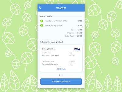 Plant-Based Checkout Form checkout credit card creditcard illustration leaf plants purchase ui vector vine