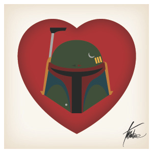 Fett Love boba fett hearts illustration silly star wars