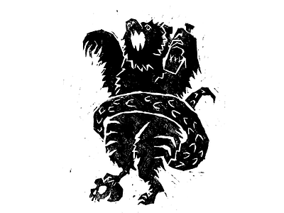 Spirit People: The First Creature Emerges alcohol animal bar bear beast characters design creature demon event illustration linocut linoprint mystical mythology print skull spooky