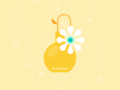 ok, bloomer abstract character design flat flower flower illustration fun icon iconographic illustration plant teal typography vector yellow