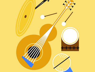 Simple Instruments abstract character design drums flat fun guitar icon iconographic illustration instrument vector world