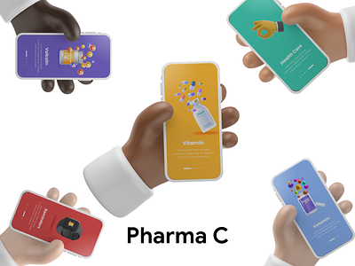 Pharma C 3d app choupham design hands illustration mobileapp mockup mockups pharma pharmacy shot shots ui ux ui ux design ux website yellow