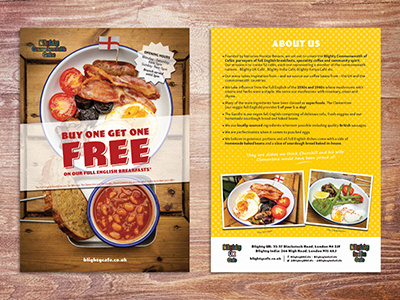Promotional Flyer for Blighty Coffee breakfast cafe coffee shop flyer