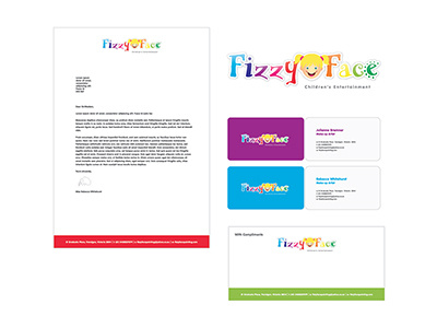 Fizzy Face Children's Entertainment Branding branding children colourful corporate stationery entertainment logo