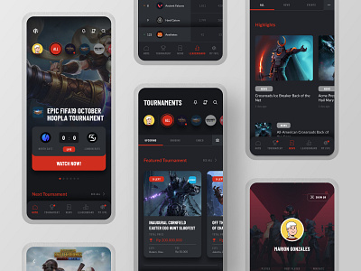 IVPL Esport App black clean dailyui dark theme esports games homepage interaction design leaderboard leagues live stream mobile app news red ui ux